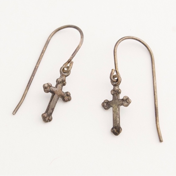 Vintage Sterling Silver Cross Dangle Earrings - Picture 1 of 3
